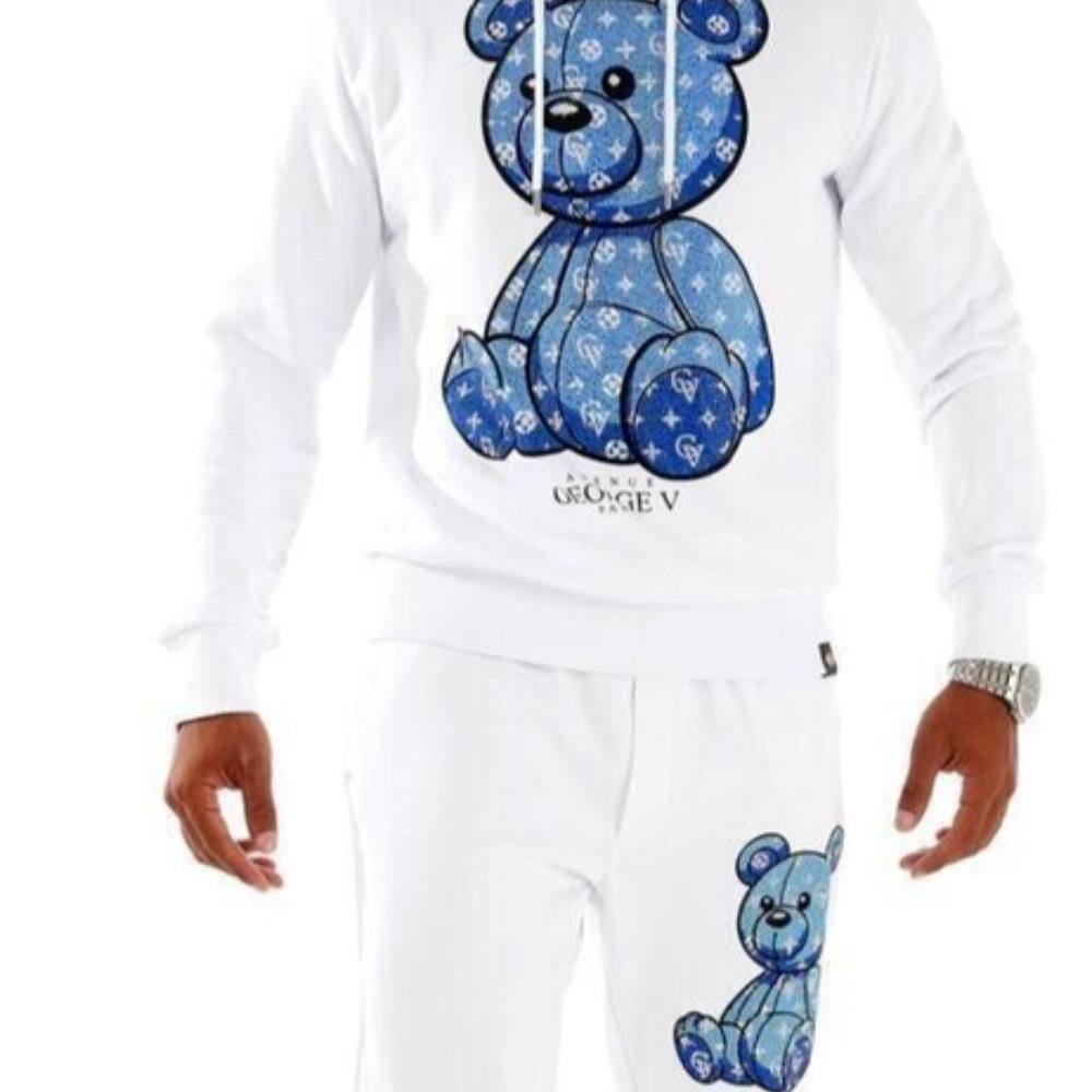 Avenue George V Paris jogging suit White Tracksuit men’s Rhinestone Teddy 3XL